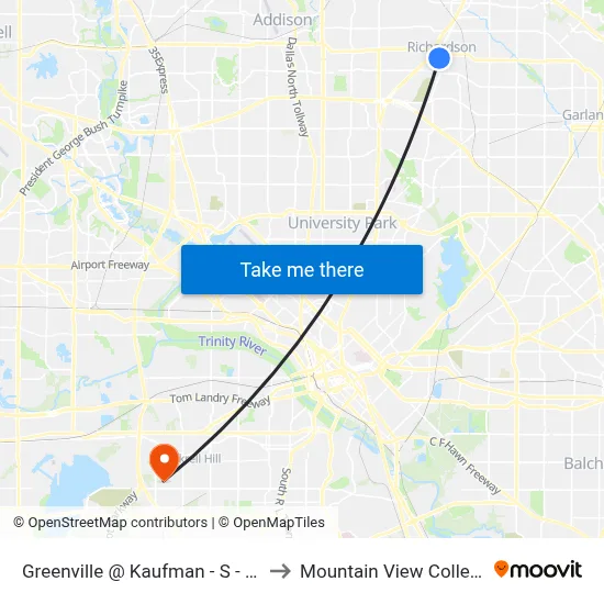 Greenville @  Kaufman - S - Ns to Mountain View College map