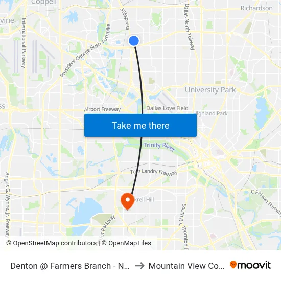 Denton @ Farmers Branch - N - Mb2 to Mountain View College map