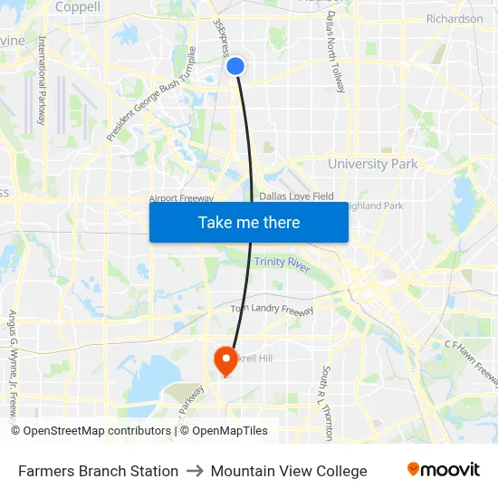 Farmers Branch Station to Mountain View College map
