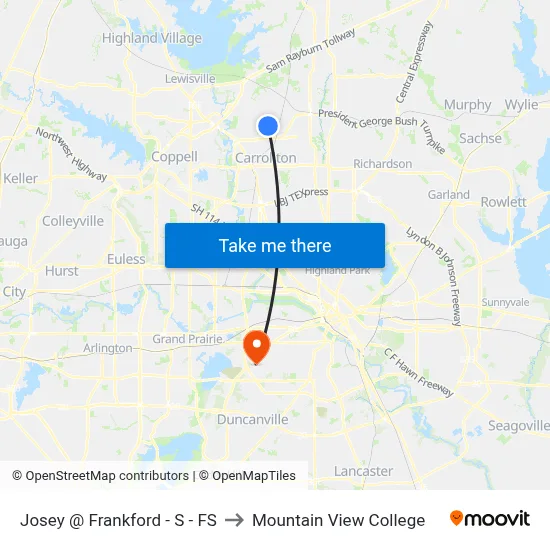 Josey @ Frankford - S - FS to Mountain View College map