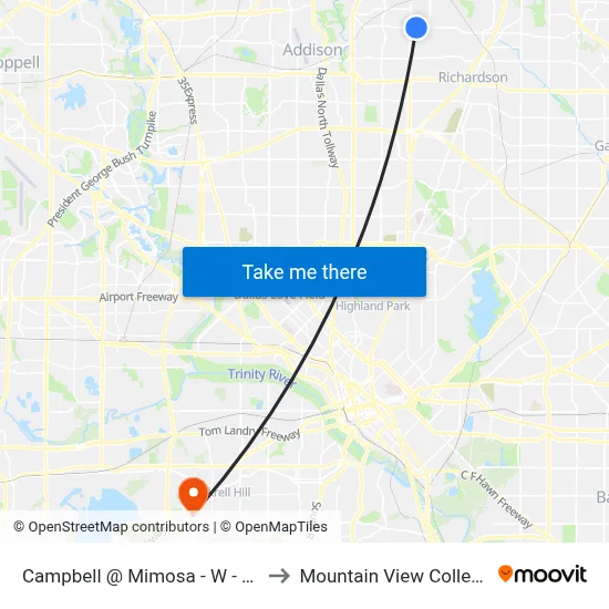 Campbell @ Mimosa - W - FS to Mountain View College map