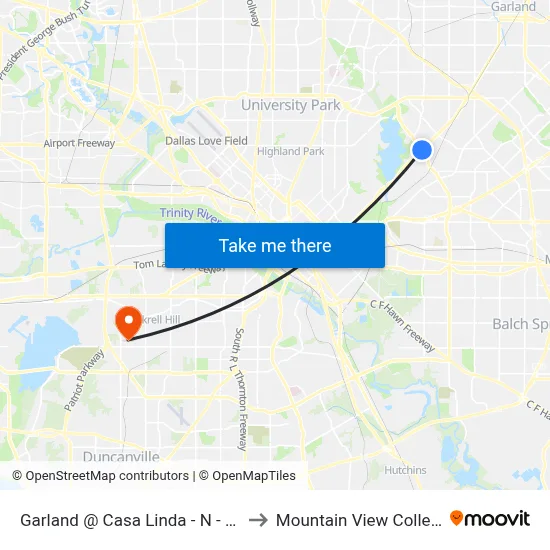 Garland @ Casa Linda - N - MB to Mountain View College map