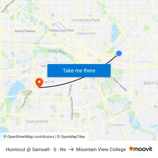 Hunnicut @ Samuell - S - Ns to Mountain View College map