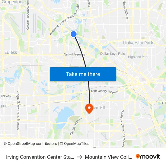 Irving Convention Center Station to Mountain View College map