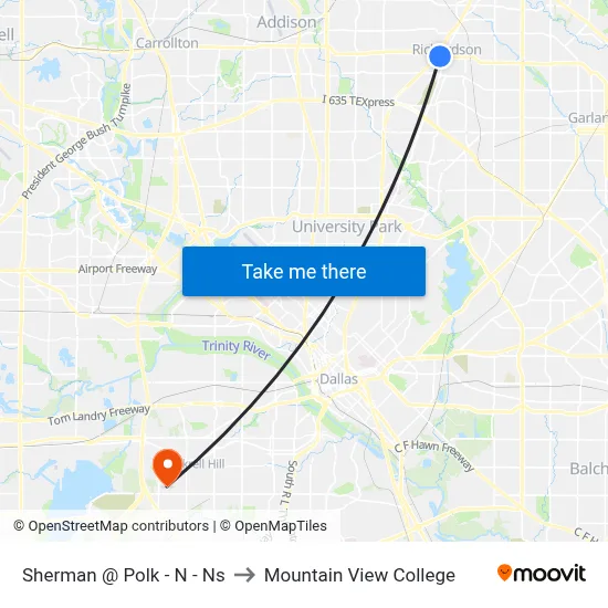 Sherman @ Polk - N - Ns to Mountain View College map