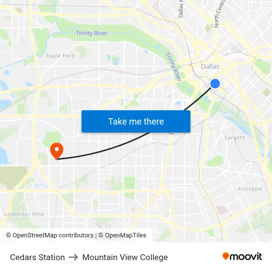 Cedars Station to Mountain View College map