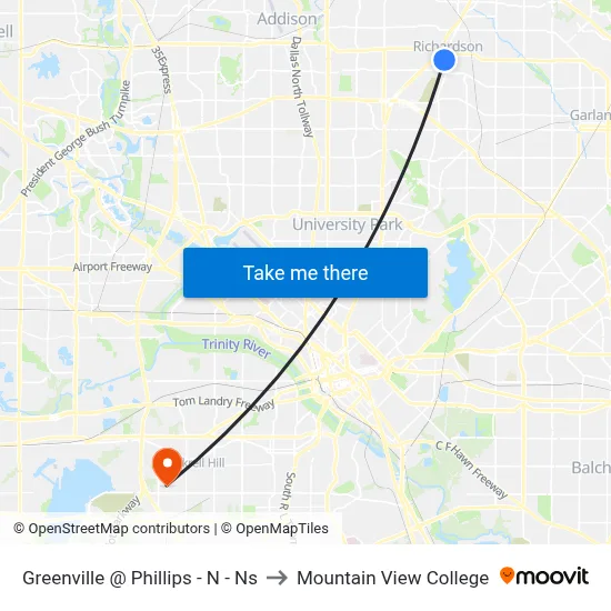 Greenville @ Phillips - N - Ns to Mountain View College map