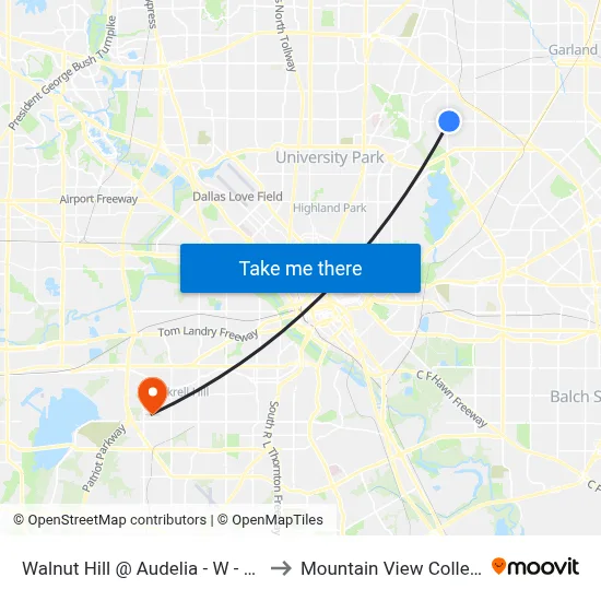 Walnut Hill @ Audelia - W - MB to Mountain View College map