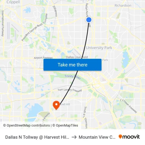 Dallas N Tollway @ Harvest Hill - N - Ns to Mountain View College map