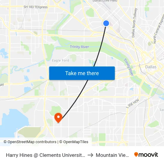 Harry Hines @ Clements University Hospital- S - Ns to Mountain View College map