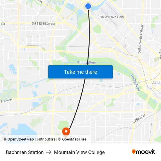 Bachman Station to Mountain View College map