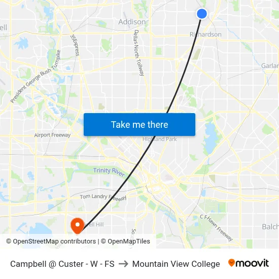 Campbell @ Custer - W - FS to Mountain View College map