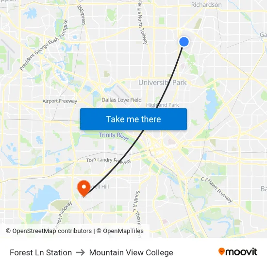 Forest Ln Station to Mountain View College map