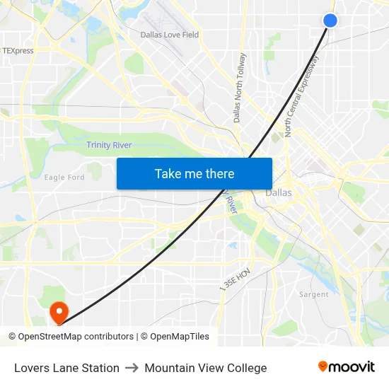 Lovers Lane Station to Mountain View College map