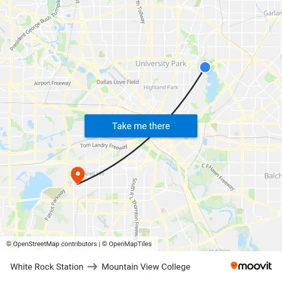 White Rock Station to Mountain View College map