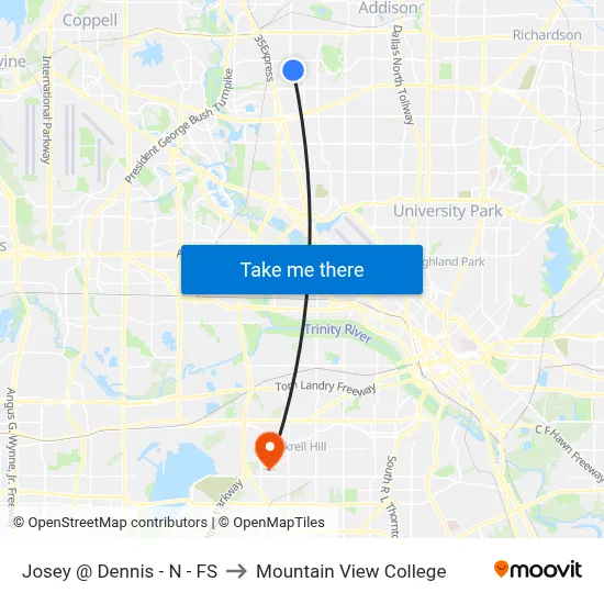 Josey @ Dennis - N - FS to Mountain View College map