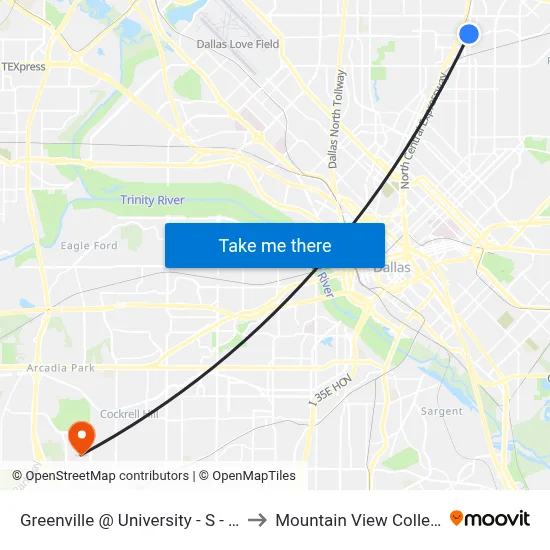 Greenville @ University - S - Ns to Mountain View College map