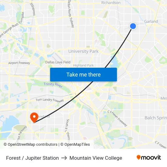 Forest / Jupiter Station to Mountain View College map