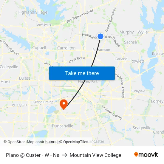 Plano @ Custer - W - Ns to Mountain View College map