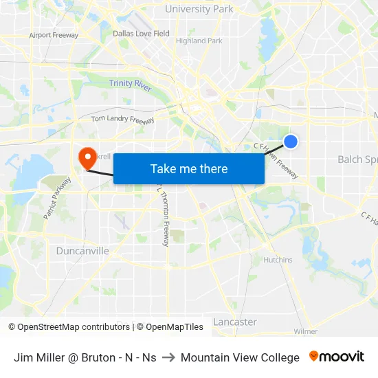 Jim Miller @ Bruton - N - Ns to Mountain View College map