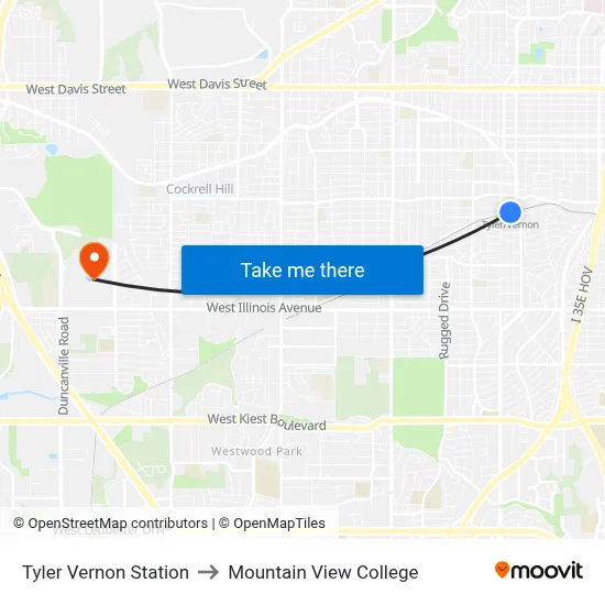 Tyler Vernon Station to Mountain View College map