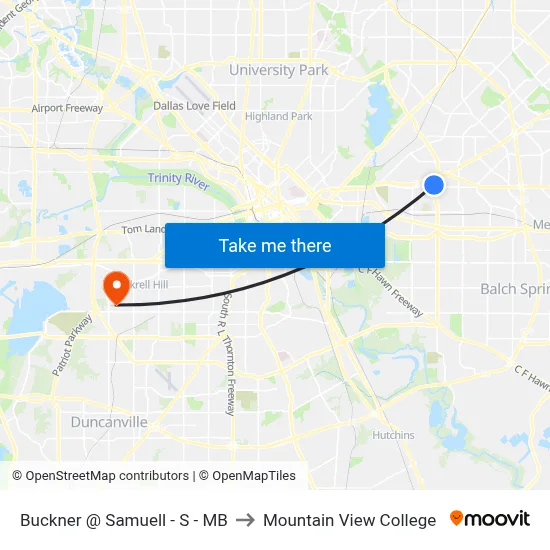 Buckner @ Samuell - S - MB to Mountain View College map