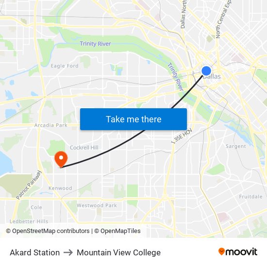 Akard Station to Mountain View College map