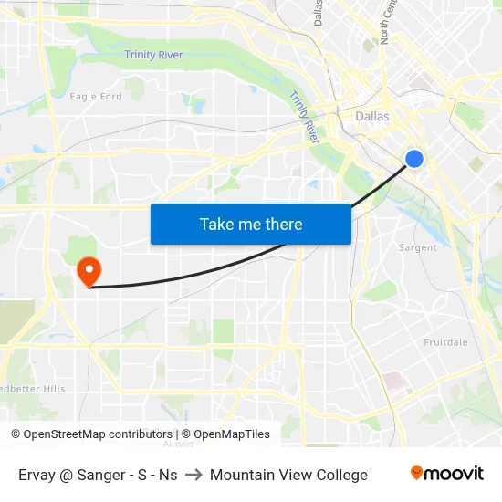 Ervay @ Sanger - S - Ns to Mountain View College map