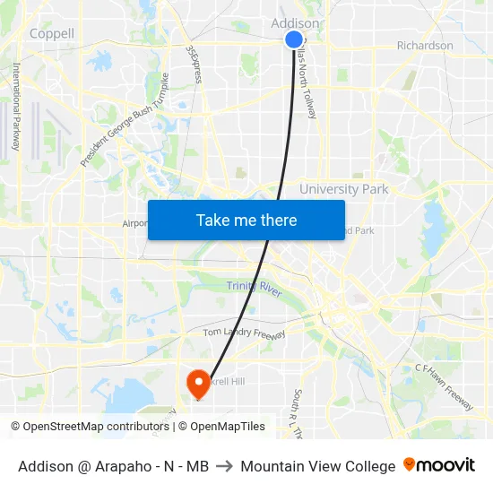 Addison @ Arapaho - N - MB to Mountain View College map