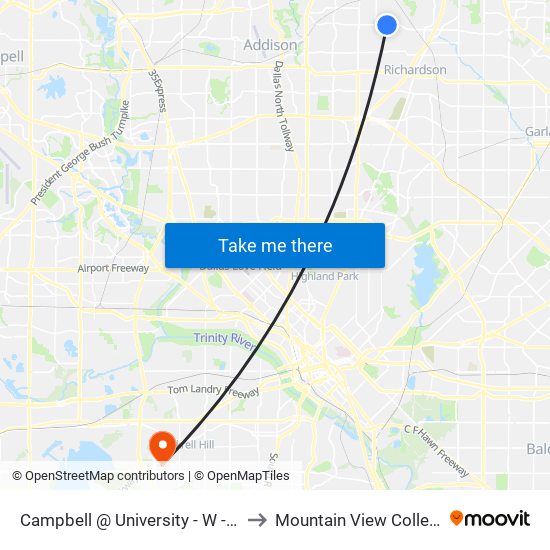 Campbell @ University - W - FS to Mountain View College map