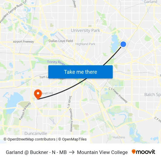 Garland @ Buckner - N - MB to Mountain View College map