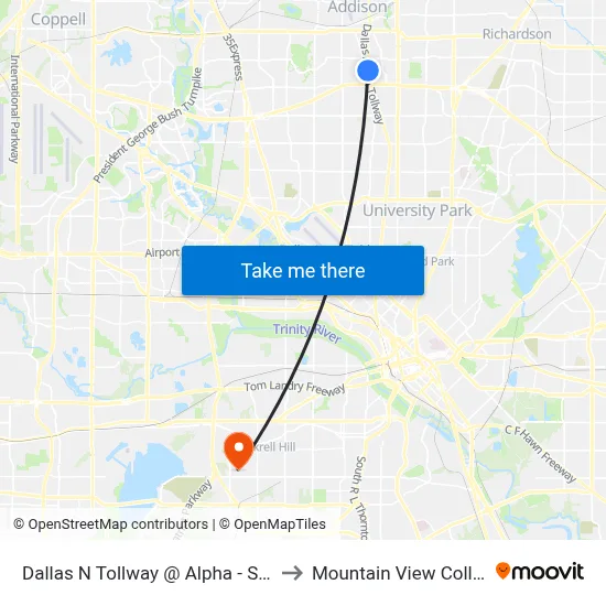 Dallas N Tollway @ Alpha - S - Ns to Mountain View College map