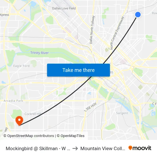 Mockingbird @ Skillman - W - Ns to Mountain View College map