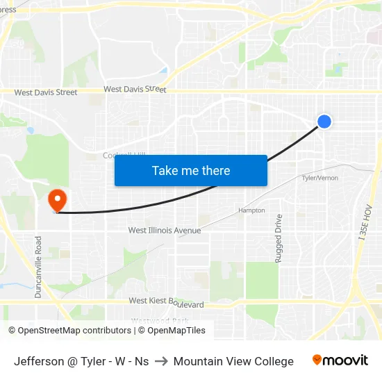 Jefferson @ Tyler - W - Ns to Mountain View College map