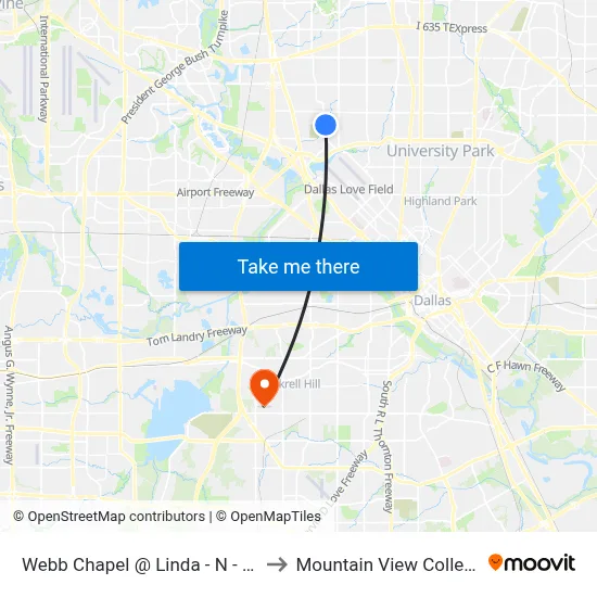 Webb Chapel @ Linda - N - FS to Mountain View College map