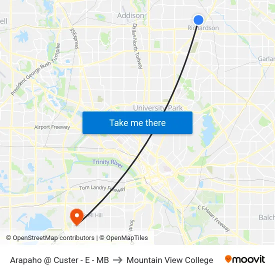 Arapaho @ Custer - E - MB to Mountain View College map