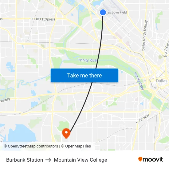 Burbank Station to Mountain View College map