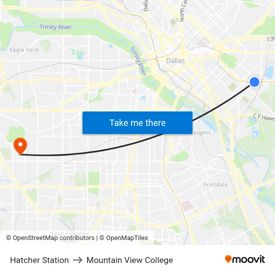 Hatcher Station to Mountain View College map
