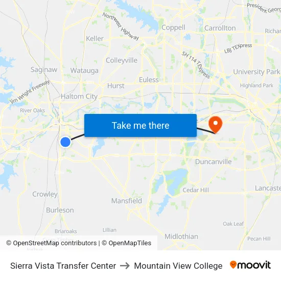 Sierra Vista Transfer Center to Mountain View College map