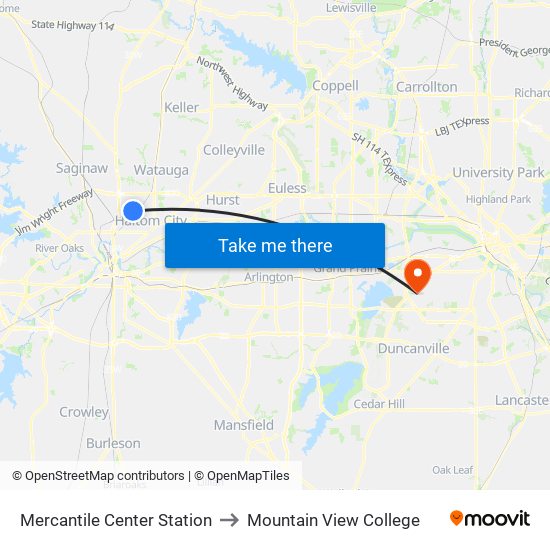 Mercantile Center Station to Mountain View College map