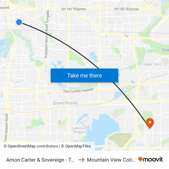 Amon Carter & Sovereign - Trinity to Mountain View College map