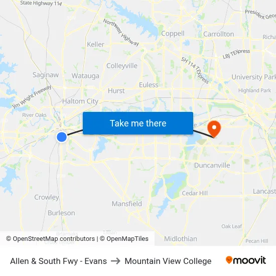 Allen & South Fwy - Evans to Mountain View College map