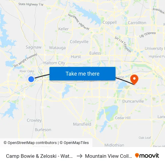 Camp Bowie & Zeloski - Watonga to Mountain View College map