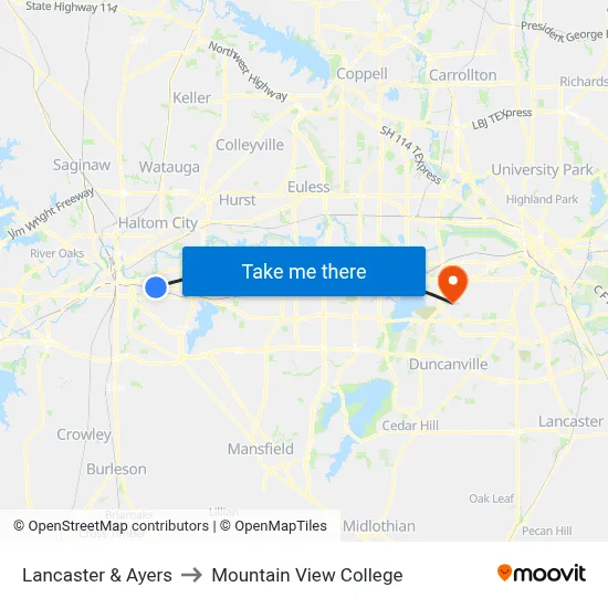 Lancaster & Ayers to Mountain View College map