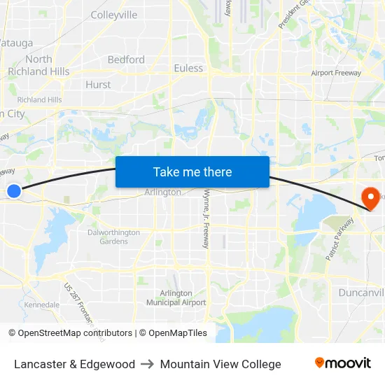 Lancaster & Edgewood to Mountain View College map