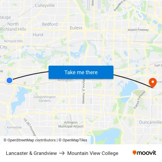Lancaster & Grandview to Mountain View College map