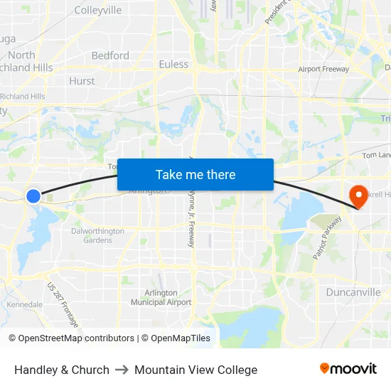 Handley & Church to Mountain View College map