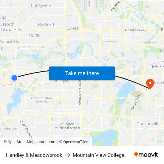 Handley & Meadowbrook to Mountain View College map