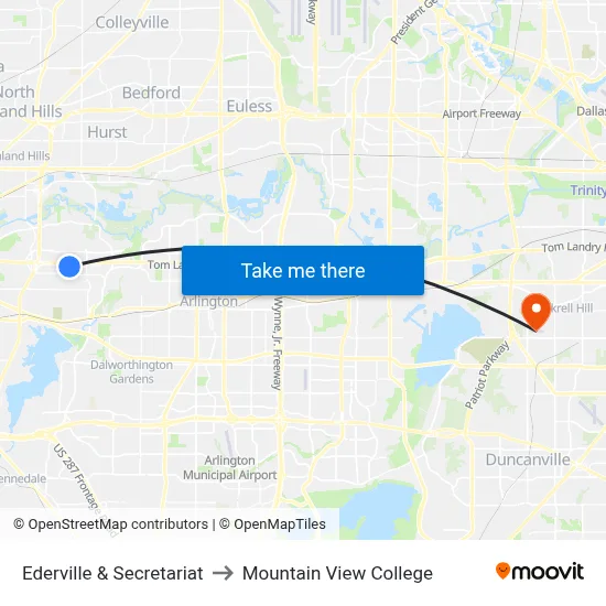 Ederville & Secretariat to Mountain View College map
