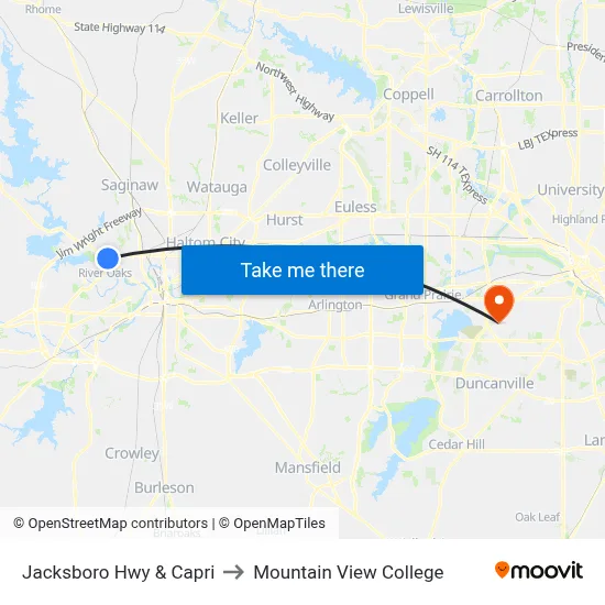 Jacksboro Hwy & Capri to Mountain View College map